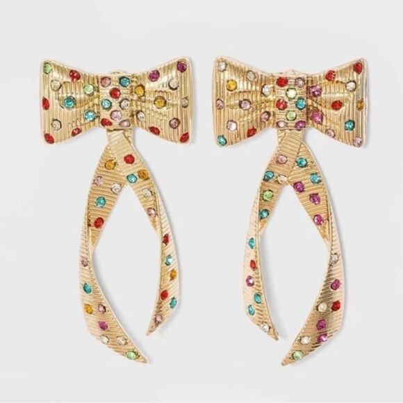 Sugarfix Baublebar Gift Bow Holiday Christmas Drop Earrings NEW - Picture 1 of 5